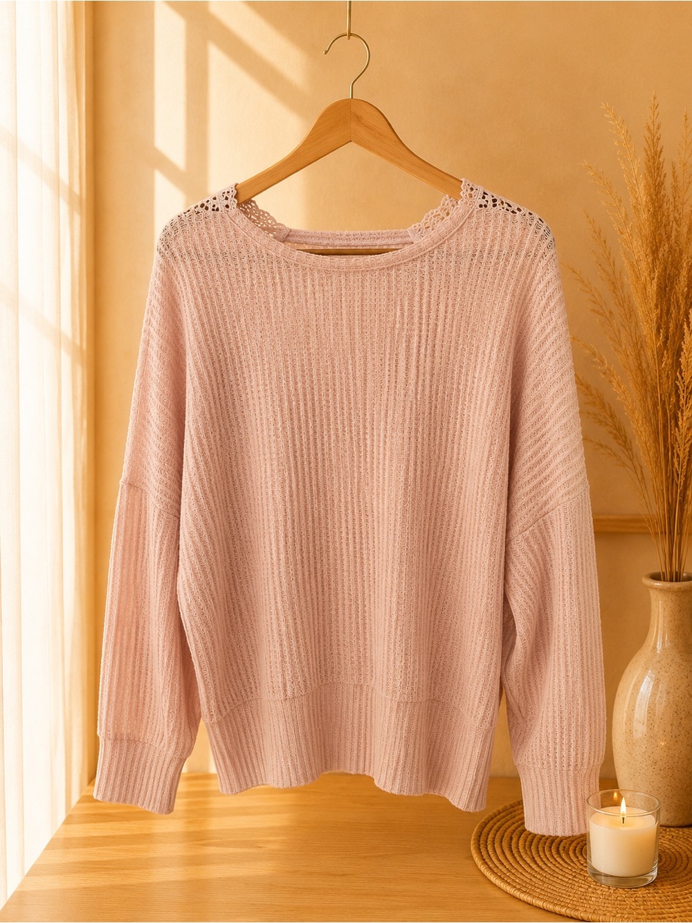 Everyday Lightweight Crewneck Sweater in Blush Pink